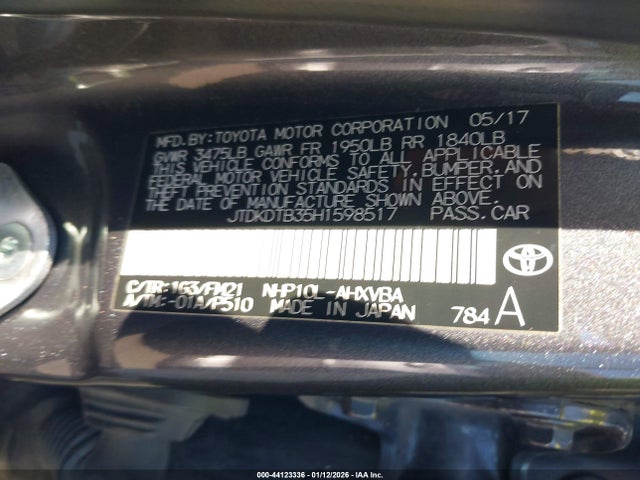 JTDKDTB35H1598517 Toyota Prius C Two