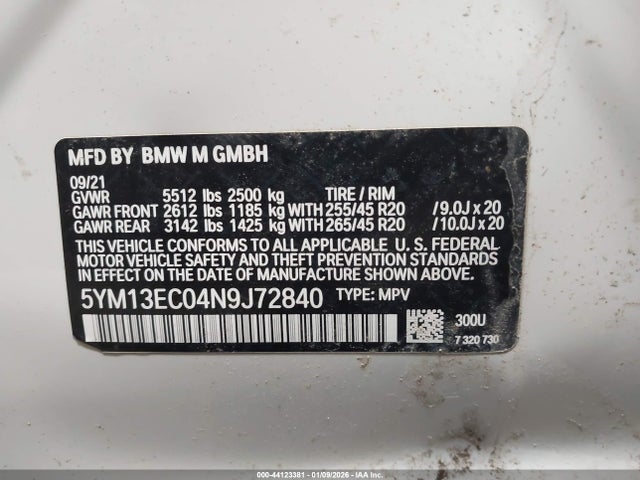 Aukcja sprzedaży 2022 Bmw X3 M, vin: 5YM13EC04N9J72840, numer aukcji: 44123381