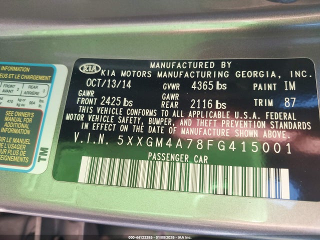 5XXGM4A78FG415001 KIA Optima Lx