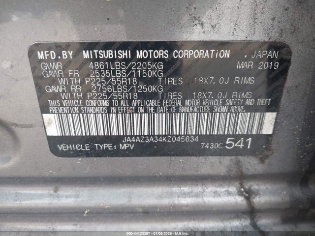 2019 MITSUBISHI OUTLANDER JA4AZ3A34KZ045634 Photo 8