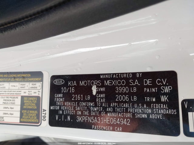 3KPFN5A31HE064942 KIA FORTE SX