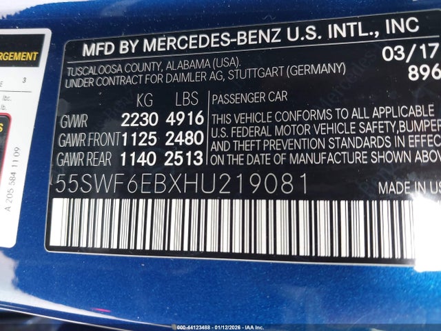 2017 MERCEDES-BENZ AMG C 43 55SWF6EBXHU219081 Photo 8