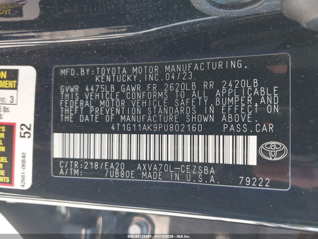 Продажа на аукционе авто 2023 Toyota Camry Se, vin: 4T1G11AK9PU802160, номер лота: 44123491
