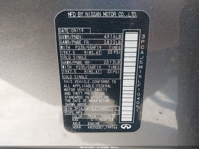 3PCAJ5M1XLF104051 Infiniti Qx50 Sensory