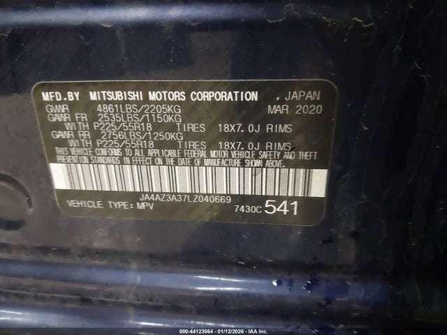 2020 MITSUBISHI OUTLANDER JA4AZ3A37LZ040669 Photo 8