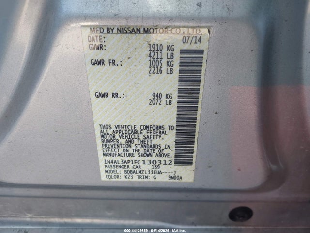 Nissan Altima 2.5 Sv 2015 1N4AL3AP1FC130312 Image 9