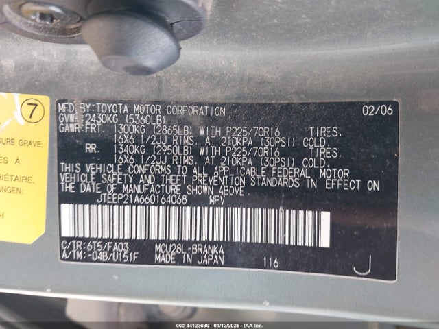 Aukcja sprzedaży 2006 Toyota Highlander V6, vin: JTEEP21A660164068, numer aukcji: 44123690