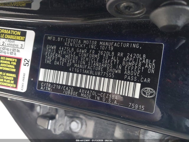 4T1G11AK8LU877555 Toyota CAMRY SE