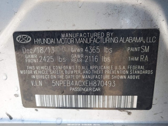 Hyundai SONATA GLS 2014 5NPEB4ACXEH870493 Image 9