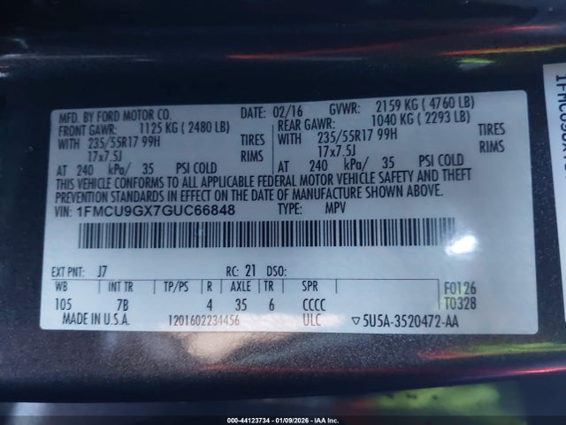 1FMCU9GX7GUC66848 Ford ESCAPE SE