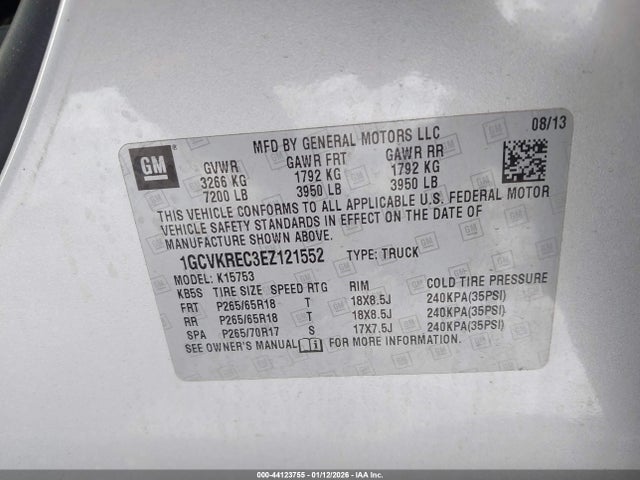 1GCVKREC3EZ121552 Chevrolet Silverado 1500 2lt