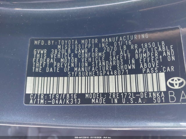 5YFBURHE1GP448071 Toyota COROLLA LE