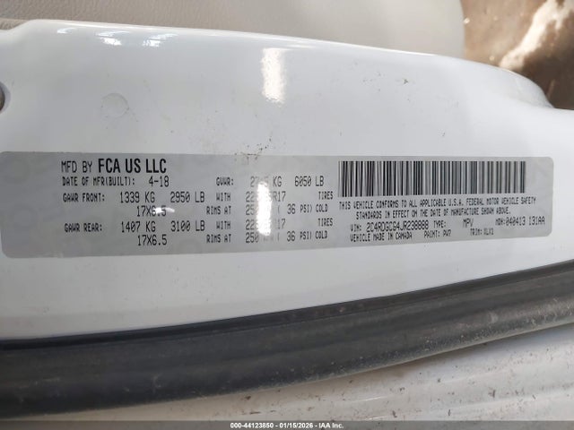 44123850 :رقم المزاد ، 2C4RDGCG4JR238888 vin ، 2018 Dodge Grand Caravan Sxt مزاد بيع