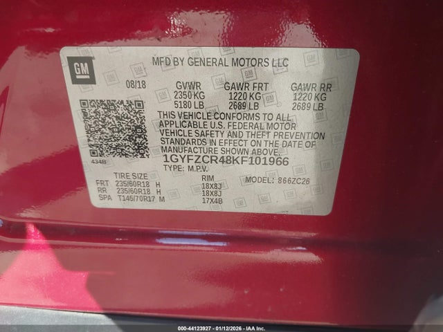 1GYFZCR48KF101966 Cadillac Xt4 Premium Luxury