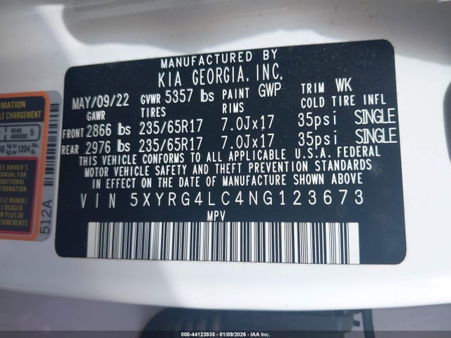 5XYRG4LC4NG123673 KIA SORENTO LX