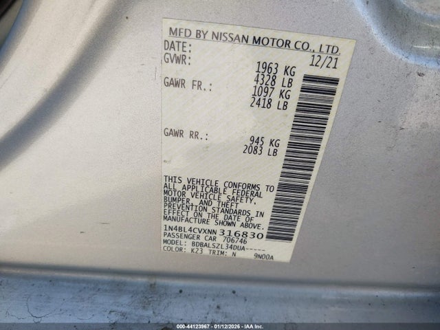 1N4BL4CVXNN316830 Nissan Altima Sr Fwd