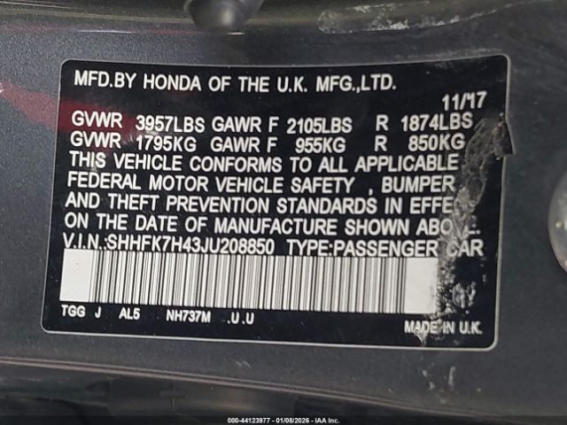 2018 HONDA CIVIC SHHFK7H43JU208850 Photo 8