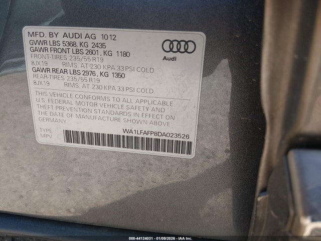 Aukcja sprzedaży 2013 Audi Q5 2.0t Premium, vin: WA1LFAFP8DA023526, numer aukcji: 44124031