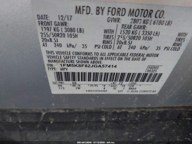 1FM5K8F82JGA57414 Ford Explorer Limited