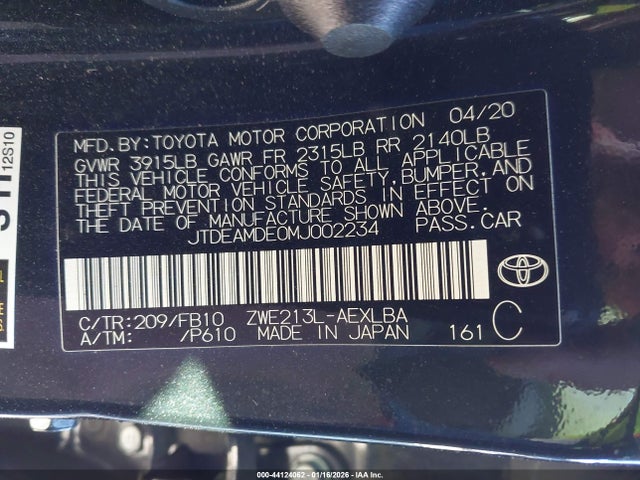 Toyota Corolla Hybrid Le 2021 JTDEAMDE0MJ002234 Image 9