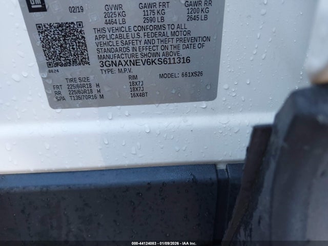 Продажа на аукционе авто 2019 Chevrolet Equinox Premier, vin: 3GNAXNEV6KS611316, номер лота: 44124083