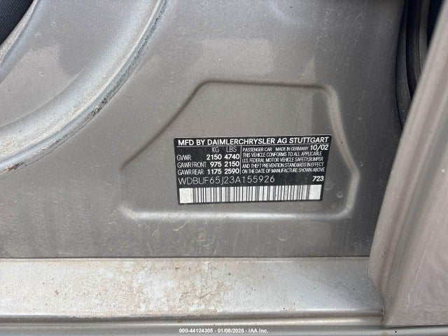 44124305 :رقم المزاد ، WDBUF65J23A155926 vin ، 2003 Mercedes-benz E 320 مزاد بيع