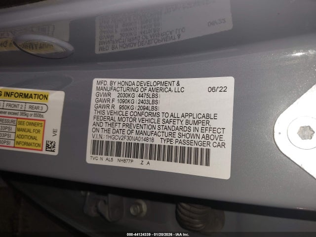 1HGCV2F30NA014818 Honda Accord Sport 2.0t