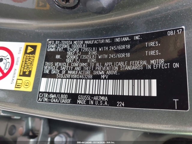 5TDJZRFH9HS463288 Toyota Highlander Xle