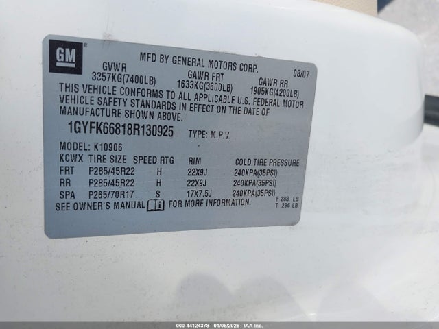 2008 CADILLAC ESCALADE ESV 1GYFK66818R130925 Photo 8