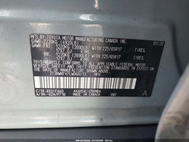 2T3RWRFV7LW068213 Toyota Rav4 Hybrid Xle