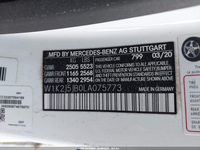 Aukcja sprzedaży 2020 Mercedes-benz Cls 450, vin: W1K2J5JB0LA075773, numer aukcji: 44124540