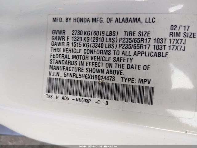 Honda Odyssey Ex-l 2017 5FNRL5H6XHB014473 Image 9