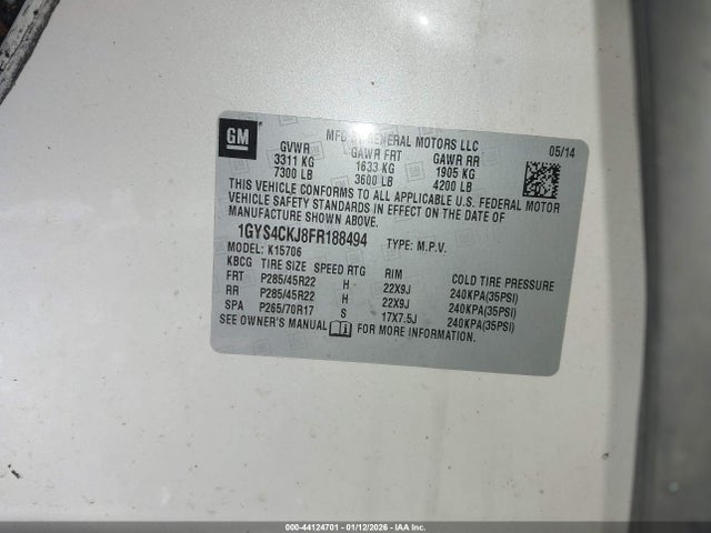 Aukcja sprzedaży 2015 Cadillac Escalade Premium, vin: 1GYS4CKJ8FR188494, numer aukcji: 44124701