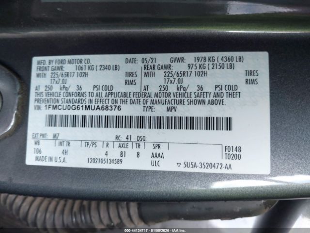 2021 FORD ESCAPE 1FMCU0G61MUA68376 Photo 8