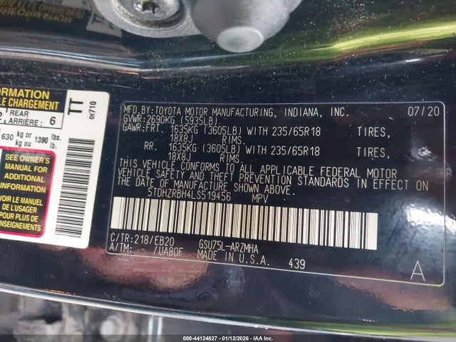 5TDHZRBH4LS519456 Toyota Highlander Xle