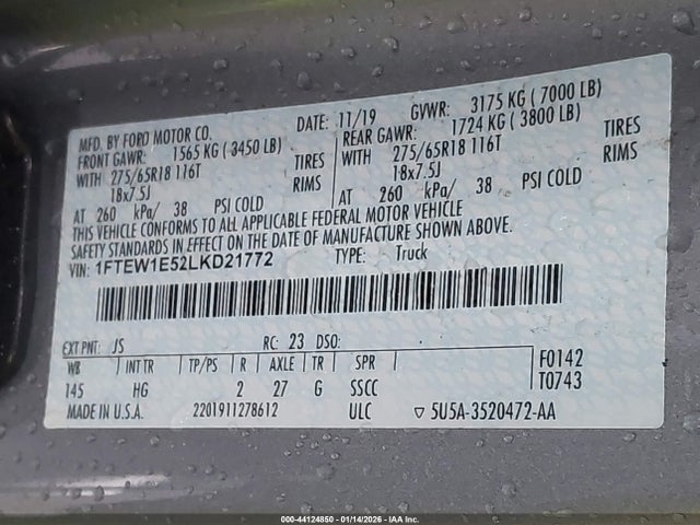 Ford F-150 Lariat 2020 1FTEW1E52LKD21772 Image 9