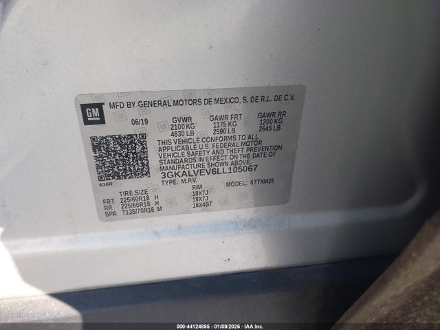 2020 Gmc Terrain Awd Slt მანქანა იყიდება აუქციონზე, vin: 3GKALVEV6LL105067, აუქციონის ნომერი: 44124895