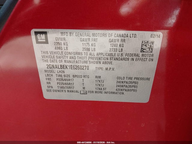 2GNALBEK1E6260270 Chevrolet EQUINOX 1LT
