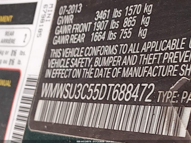 2013 MINI HARDTOP WMWSU3C55DT688472 Photo 8