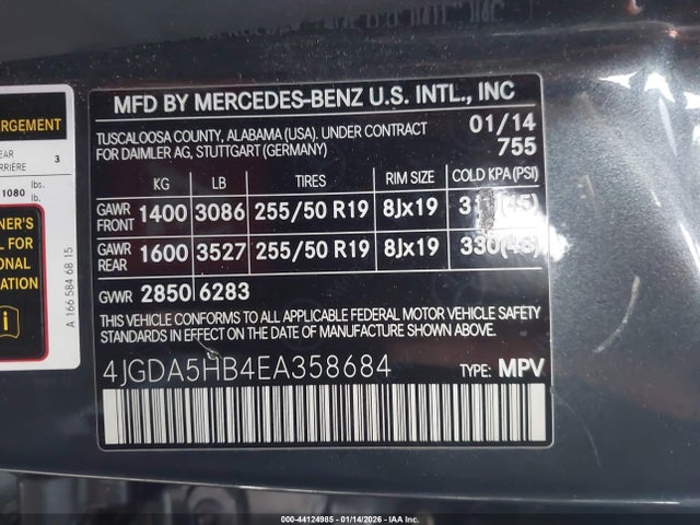 Mercedes-Benz Ml 350 4matic 2014 4JGDA5HB4EA358684 Image 9