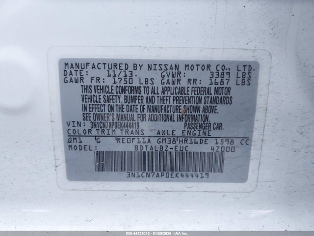 3N1CN7AP0EK444419 Nissan Versa 1.6 Sv