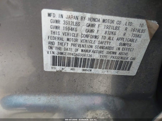 Продаж на аукціоні авто 2010 Honda Fit Sport, vin: JHMGE8H43AC006136, номер лоту: 44125048