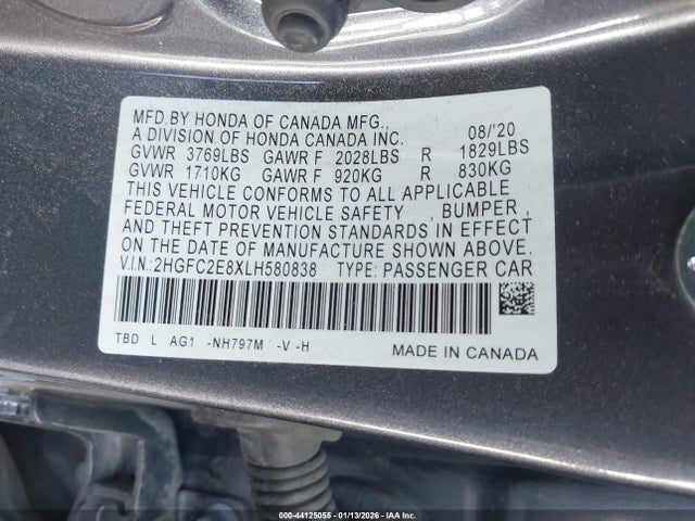 2HGFC2E8XLH580838 Honda Civic Sport