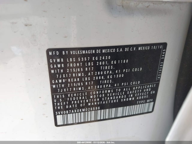 Volkswagen Tiguan 2.0t S 2019 3VV0B7AX0KM026596 Image 9