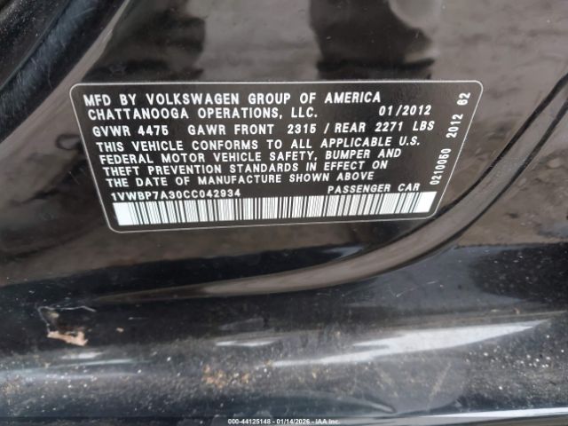 2012 VOLKSWAGEN PASSAT 1VWBP7A30CC042934 Photo 8