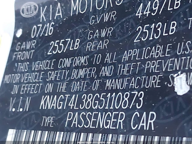 KNAGT4L38G5110873 KIA Optima Lx