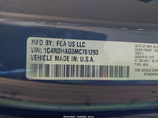 1C4RDHAG5MC761293 Dodge Durango Sxt Plus Rwd