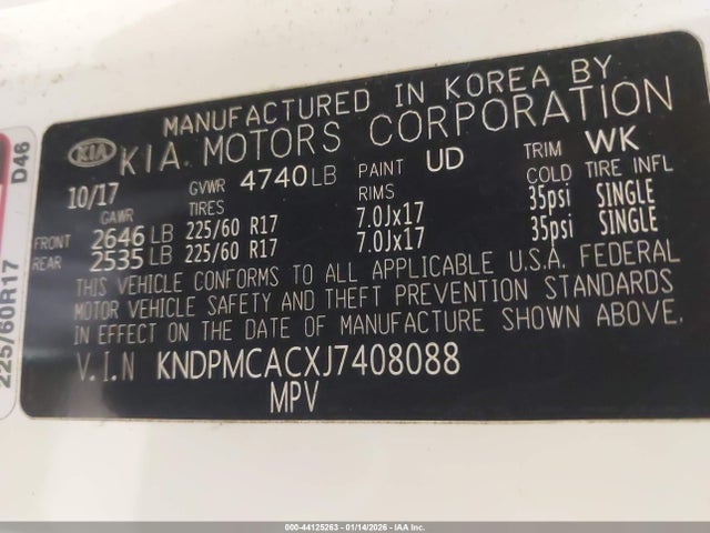 44125263 :رقم المزاد ، KNDPMCACXJ7408088 vin ، 2018 Kia Sportage Lx مزاد بيع