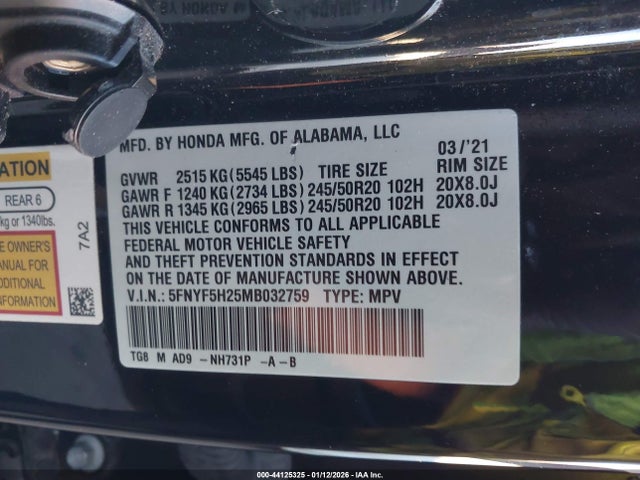 5FNYF5H25MB032759 Honda Pilot 2wd Special Edition