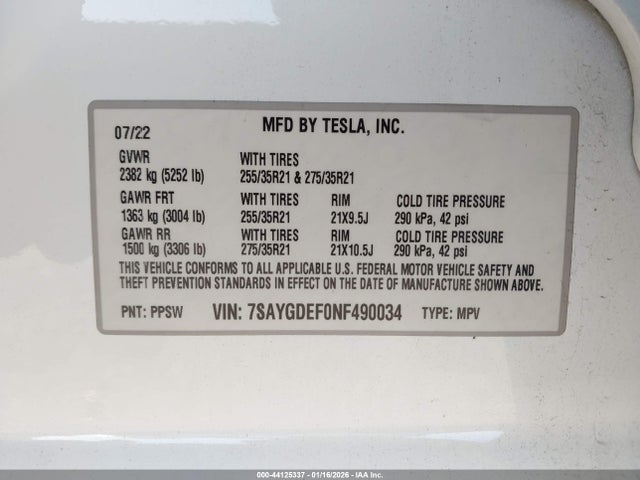 7SAYGDEF0NF490034 Tesla Model Y Performance Dual Motor All-wheel Drive